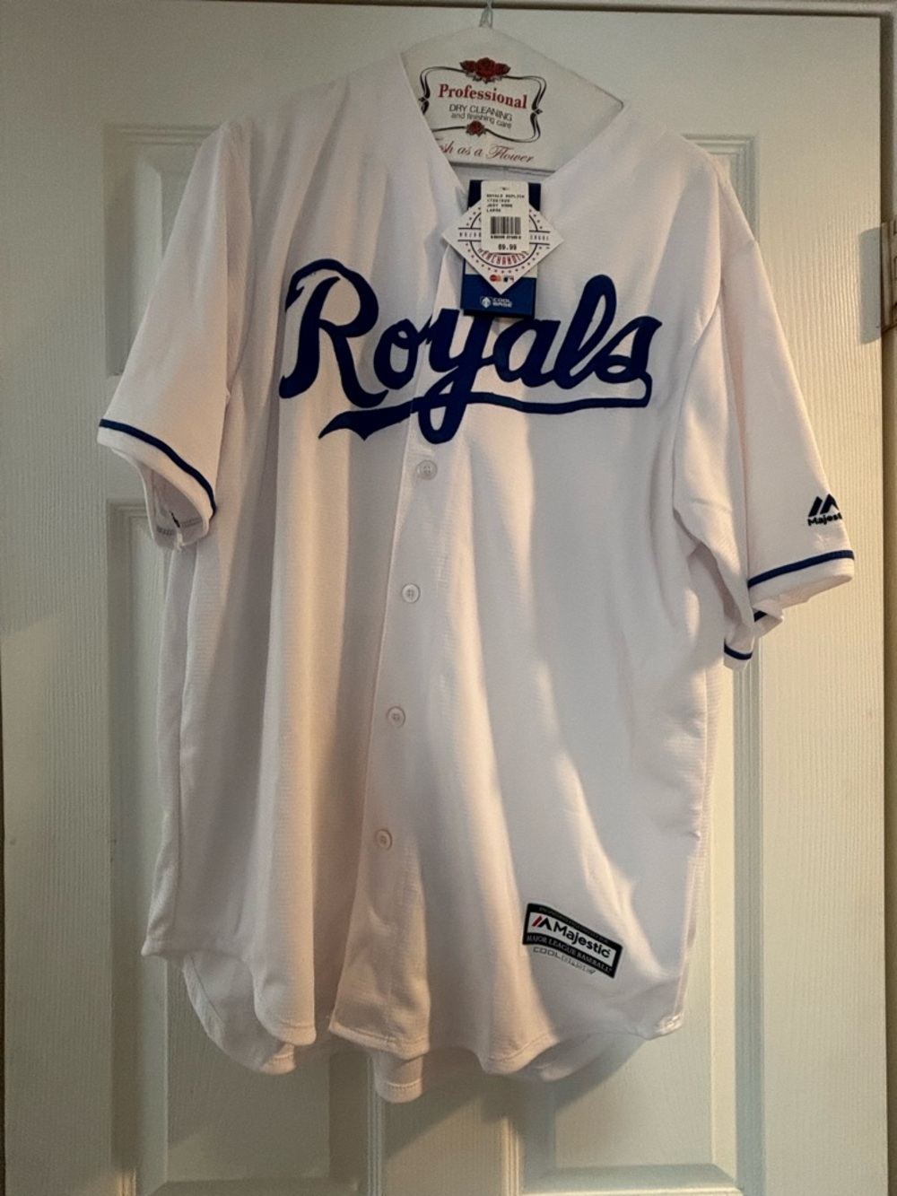 Majestic Royals White Jersey with Blue Script Jersey Large